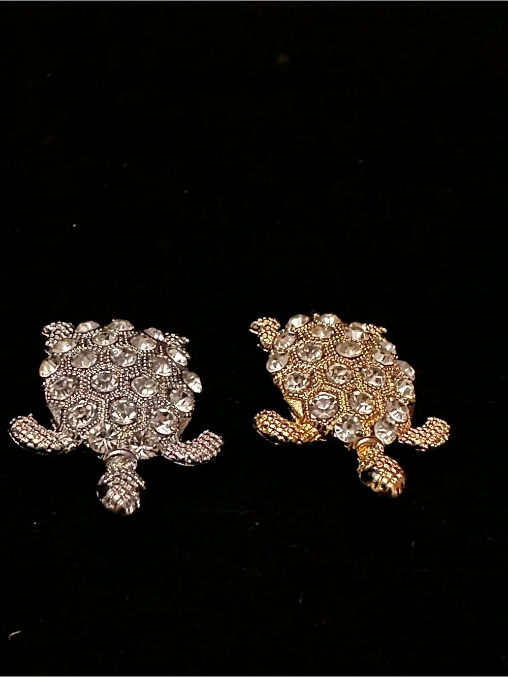 Crystal Turtle Brooch Pin - Gold and Silver Tones